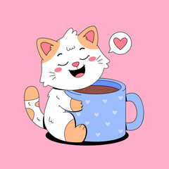 Cute cat holding coffee mug
