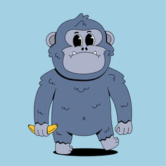 Cartoon gorilla holding banana