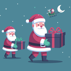 vector image of cute santa claus bringing gifts