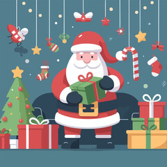 vector image of cute santa claus bringing gifts