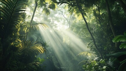 Fototapeta premium Sunbeams Through the Jungle Canopy