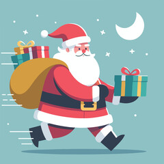 vector image of cute santa claus bringing gifts