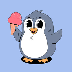 cute penguin holding ice cream
