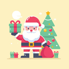 vector image of cute santa claus bringing gifts