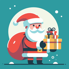 vector image of cute santa claus bringing gifts