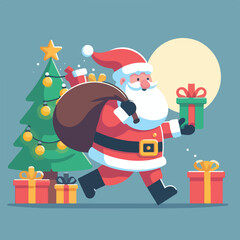vector image of cute santa claus bringing gifts