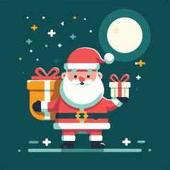 vector image of cute santa claus bringing gifts