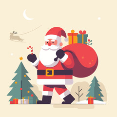 vector image of cute santa claus bringing gifts