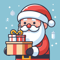 vector image of cute santa claus bringing gifts