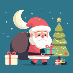 vector image of cute santa claus bringing gifts