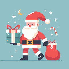 vector image of cute santa claus bringing gifts