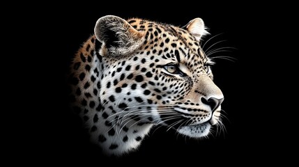 Obraz premium leopard headshot, fierce expression, high contrast digital painting, black background, isolated on white background