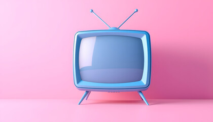Blue tv on pink background 3D illustration, 8k unreal engine photorealism, with white tones
