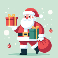 vector image of cute santa claus bringing gifts