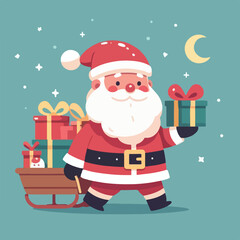 vector image of cute santa claus bringing gifts