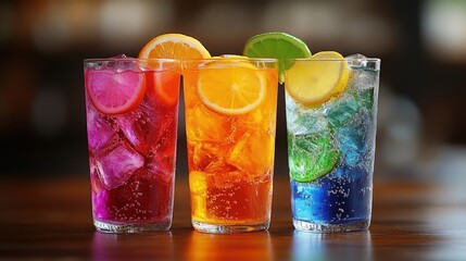 Colorful refreshing summer drinks