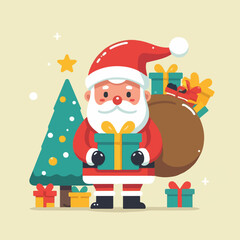vector image of cute santa claus bringing gifts