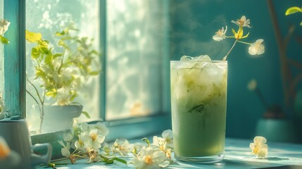 Refreshing iced matcha latte