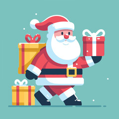 vector image of cute santa claus bringing gifts