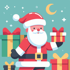 vector image of cute santa claus bringing gifts