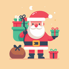 vector image of cute santa claus bringing gifts