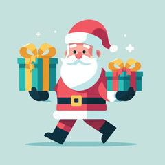 vector image of cute santa claus bringing gifts