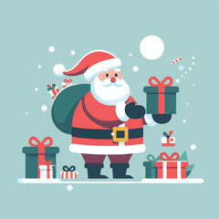 vector image of cute santa claus bringing gifts