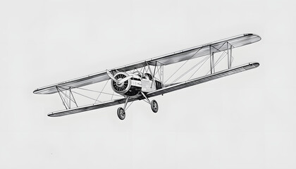 Fototapeta premium biplane vintage plane, reminiscent of early aviation history sketch engraving raster illustration. Scratch board imitation. Black and white image