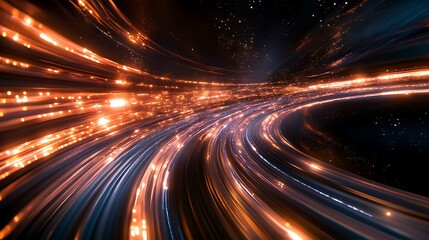 Obraz premium Abstract glowing orange and blue light streaks curve