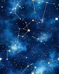 Whimsical Celestial Watercolor with Constellations