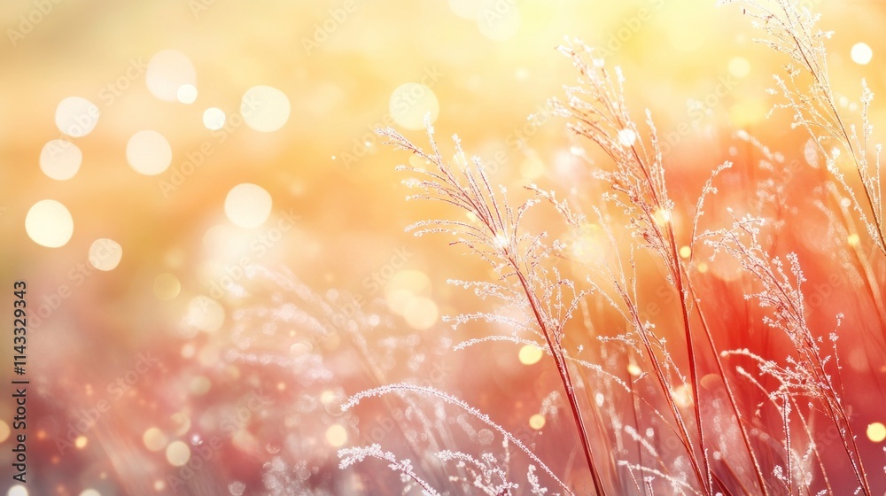 Aufkleber A serene image of grass with a soft, dreamy background of warm colors and bokeh lights.
