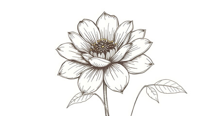 Flower drawn in vintage style, sketch vintage illustration, mindfulness theme, with white tones