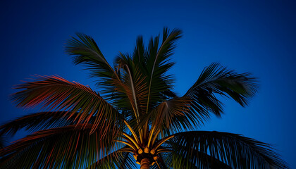 Coconut palm tree with vintage effect, Colored gel lighting, with white tones