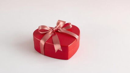 Obraz premium Elegant red heart-shaped box tied with a satin ribbon, image, stock photo