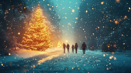 Fototapeta premium Christmas friends outdoore, festive company people, New Year concept, Celebration background, christmas time, festive holidays celebration, winter holidays concept, holiday mood, chrismas symbol