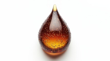 Obraz premium Glossy oil drop with intricate texture, isolated on a white background, ideal for graphics and illustrations.