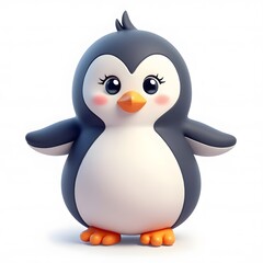 Fototapeta premium Adorable 2D Cartoon Penguin Clipart for Kids Isolated on White Background