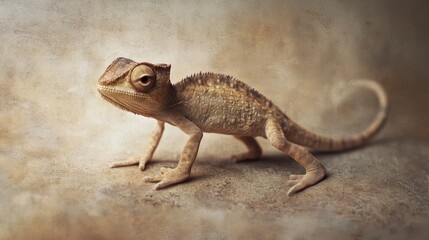 Naklejka premium Young chameleon posing on textured background.