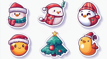 Fototapeta premium set of christmas stickers on white background