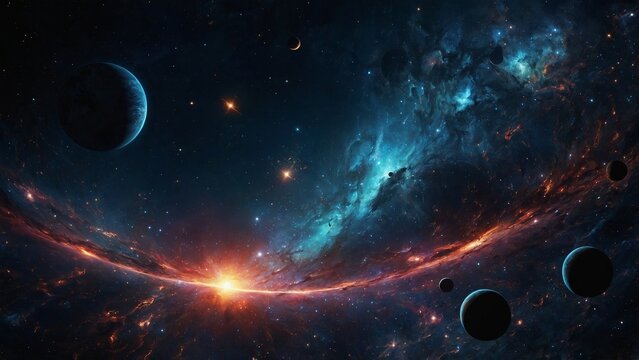 Space galaxy planets in glowing night sky background