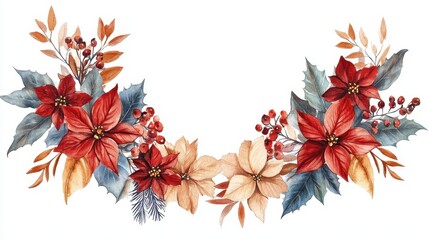 Watercolor Christmas floral wreath chrismas decoration vector illustration,Christmas floral frame or winter floral wreath consisting of flowers,Crown,Arch,Suitable for holiday invitation card