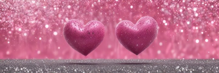 Fototapeta premium Pink heart background with silver glitter sparkle , texture, pastel, reflect