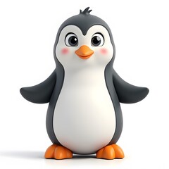 Obraz premium Adorable 2D Cartoon Penguin Clipart for Kids Isolated on White Background