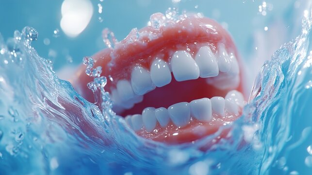 Teeth in Water Splash: Dental Health and Hygiene
