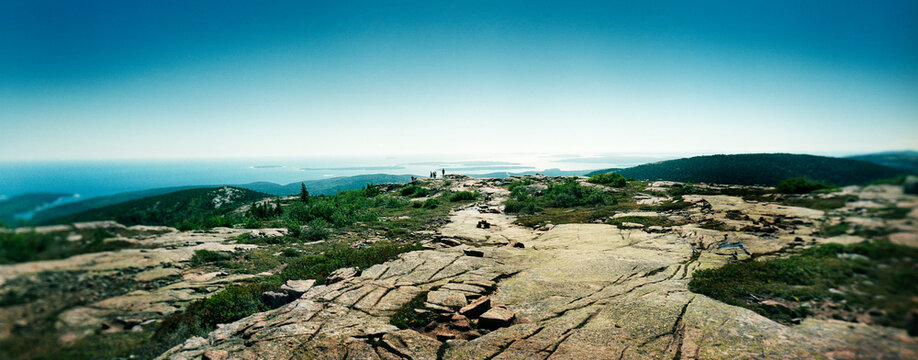 Panoramic view from the top of Cadillac Mountain, Acadia National Park, Maine, USA.