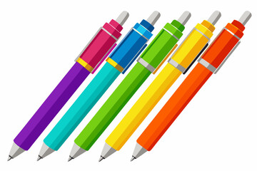  Close up color pens on white background vector illustration