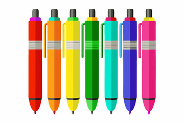  Close up color pens on white background vector illustration