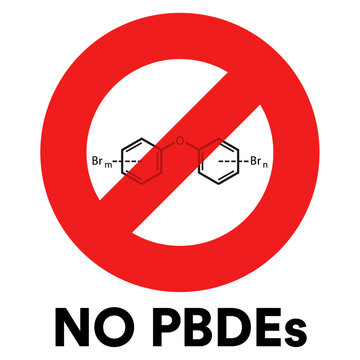 No PBDEs Red Circle with Line Symbol over chemical structure