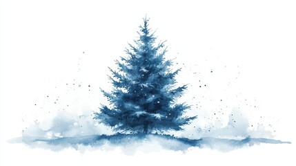 Winter blue christmas tree in watercolor isolated on white background. Watercolour illustration for print, texture, wallpaper or element. Beautiful modern watercolour art.
