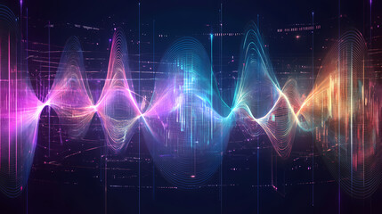 Graphic representation of sound and electromagnetic waves, with elements of seismic activity. Seismic. Illustration